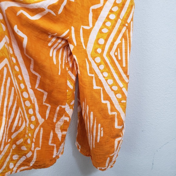 BNNT By Anthropologie Size 2 Orange Wide Leg Jumpsuit Batik Print Cropped Romper - Picture 3 of 10